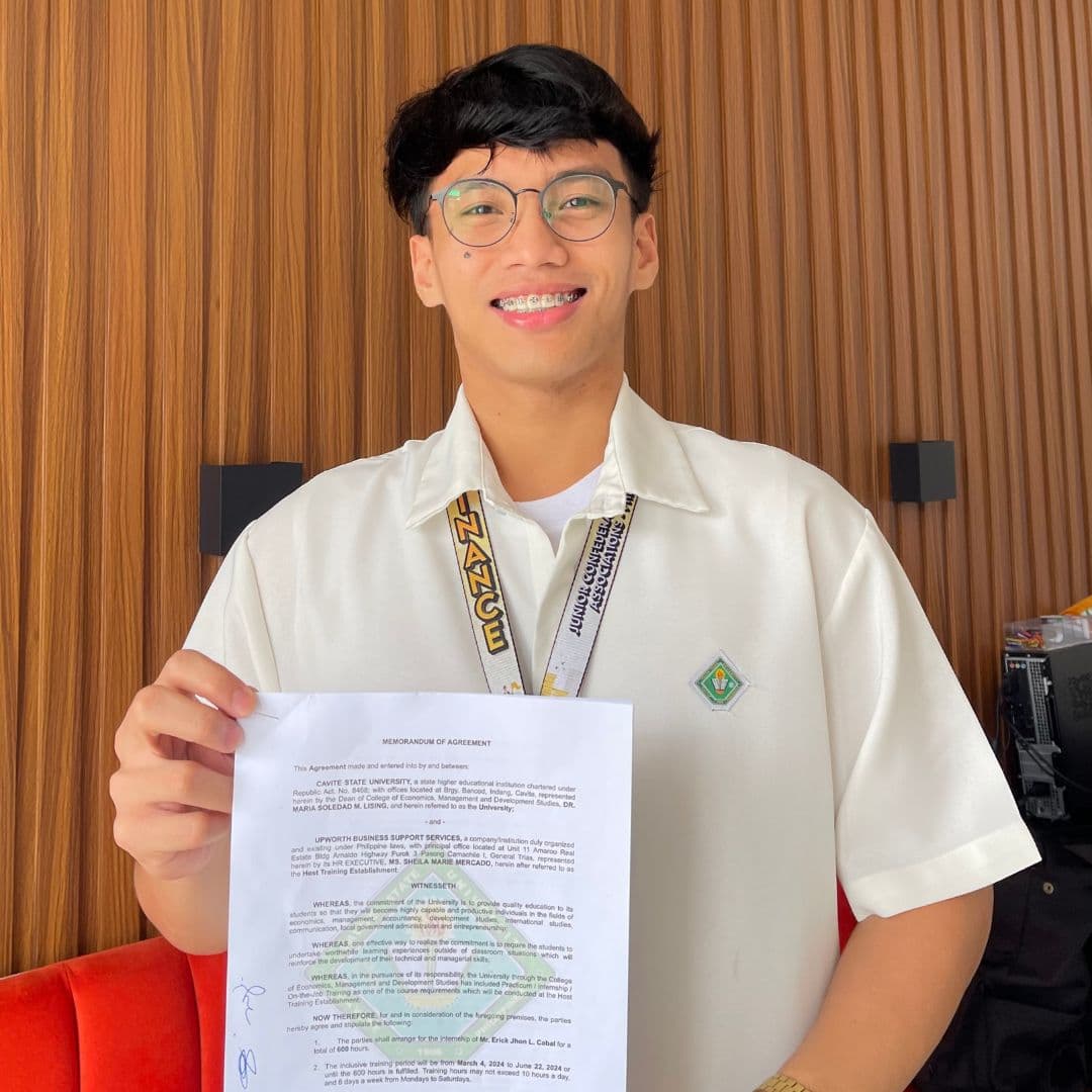 A UPworth intern with the signed internship agreement